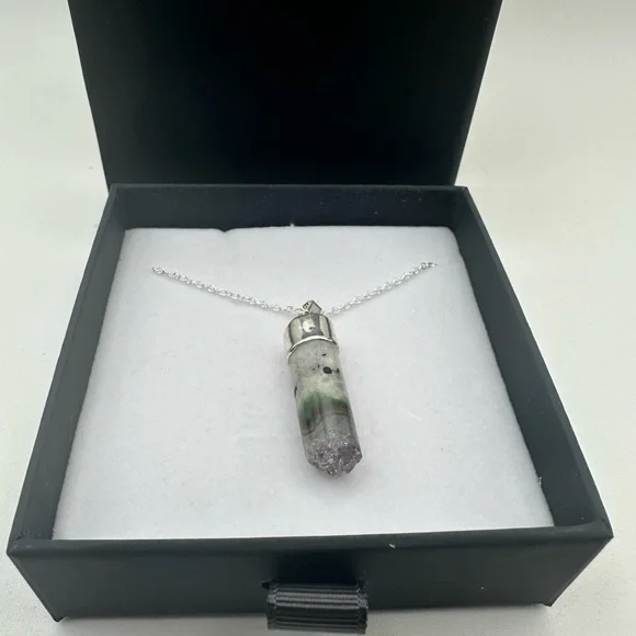 Amethyst and Agate Cylinder Pendant on Box Chain - Picture 10 of 11